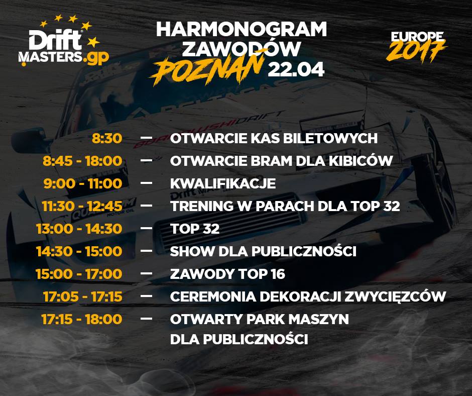 Harmonogram 22 kwietnia 2017 Tor Poznań